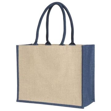 Laminated Jute Supermarket Bag With Coloured Handles And Gussets